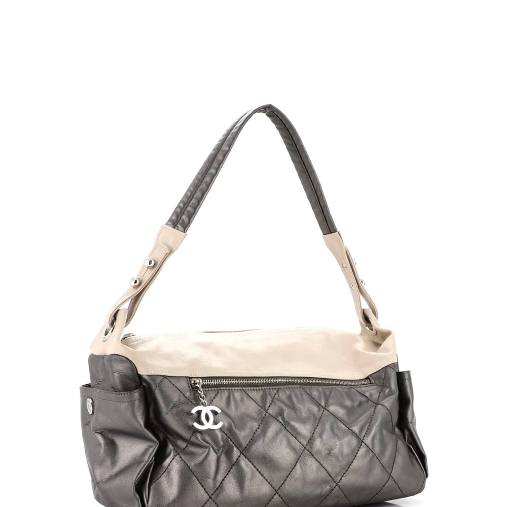 Authentic Chanel Biarritz Hobo Quilted Coated Canvas Large